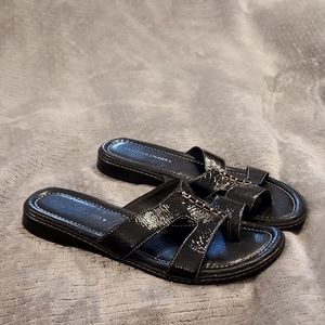 Donald J. Pliner Gera Black Patent Leather Sandals Y2K Women 8 EUC